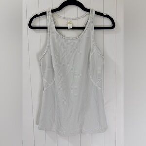 Lolë Women's White Micro-Stripe Racerback Mesh Panel Performance Tank Top Small